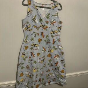 Disney Shopping Mickey Donald Goofy Beach Hawaii Polynesian Midi Dress XL